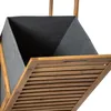 Close-up view of a bamboo laundry basket with a grey fabric liner and a slatted bamboo lid. Produktbild-Vorschau