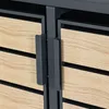 A close-up view of two handles and wooden slats on a dark gray cabinet. Produktbild-Vorschau