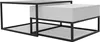 A modern, two-tiered coffee table set with a white drawer and a black metal frame, shown against a white background. Voir les images du produit