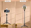 Two images side-by-side showing a selfie stick with a phone and lights in different configurations. Náhľad obrázku produktu