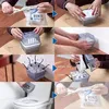 A collage of images showing how to use a dehumidifier refill. Produktbild-Vorschau