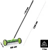 A manual lawn aerator with wheels, shown against a white background with measurement indicators. Produktbild-Vorschau