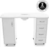 A white manicure table with drawers and a cabinet, shown against a white background. Náhľad obrázku produktu