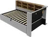 A bed frame with a headboard featuring shelves and storage compartments. Podgląd zdjęcia produktu