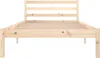 A front view of a simple wooden bed frame with a slatted base and a headboard. Produktbild-Vorschau