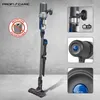 A collage of images showcasing a cordless vacuum cleaner, its charging station, and close-ups of its controls and battery technology. Náhled obrázku produktu