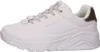A side view of a white Skechers sneaker with rose gold accents. Produktbild-Vorschau