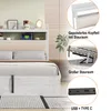 A bed with a headboard and storage, shown with close-up details of its features. Produktbild-Vorschau