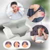 A collage of images showing a pillow and people experiencing pain in their neck, shoulder, and head, suggesting the pillow alleviates these issues. Produktbild-Vorschau