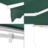 A collage of four close-up images showing different parts of a dark green awning with a white frame and mounting hardware. Anteprima dell’immagine prodotto