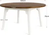 A round dining table with a wooden top and white legs, shown from a slightly elevated angle with dimensions indicated. Náhľad obrázku produktu
