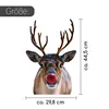 A close-up of a reindeer's head with a red nose, set against a white background. Measurement indicators are present on the sides and bottom. Produktbild-Vorschau