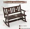 A wooden rocking garden bench with dimensions and load capacity indicated. Náhľad obrázku produktu