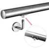 A stainless steel handrail and its mounting bracket are shown, with an inset detail of the bracket attachment. Produktbild-Vorschau