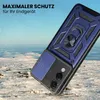 A blue rugged phone case with a ring holder is shown in a snowy, outdoor environment. Produktbild-Vorschau