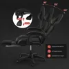 A black gaming chair shown from the side with various features highlighted. Produktbild-Vorschau