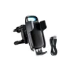 A black wireless car phone charger with a USB cable, shown against a white background. Voir les images du produit