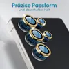 A close-up marketing image showing multiple camera lens protectors with gold rims and blue glass, placed on a dark surface, possibly representing a phone screen. Produktbild-Vorschau