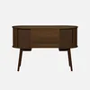 A back view of a wooden desk with curved sides and tapered legs. Produktbild-Vorschau