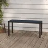 A dark blue bench with black legs sits on a wooden deck in front of a white paneled wall. Anteprima dell’immagine prodotto