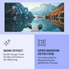 A landscape image of a lake and mountains above two sections of text with icons. Produktbild-Vorschau