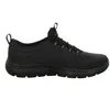 A side view of a black Skechers sneaker against a white background. Voir les images du produit
