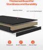 Diagram showing the layered construction of a thickened board with melamine sticker and particle board, along with icons representing waterproof, scratch-resistant, and easy-to-clean features. Voir les images du produit