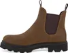 A side view of a brown nubuck leather Chelsea boot with a black sole. Podgląd zdjęcia produktu