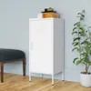 A white storage cabinet with a plant and a bench in a room. Náhled obrázku produktu