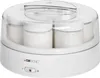 A white yogurt maker with several glass jars inside, covered by a clear plastic lid. Produktbild-Vorschau