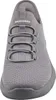A close-up front view of a grey Skechers sneaker. Voir les images du produit