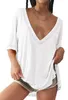 Oversized Damen-T-Shirt, tiefer V-Ausschnitt, lockere Produktbild-Vorschau 1