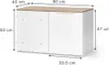A white and wood-grain cabinet with dimensions indicated by measurement lines and text. Náhled obrázku produktu