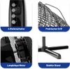 Collage of four close-up images showcasing different features of a black fan. Podgląd zdjęcia produktu