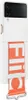 A white phone case with an orange strap is shown against a white background. Produktbild-Vorschau