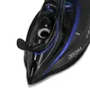 A close-up view of the top of a black and blue iron. Produktbild-Vorschau