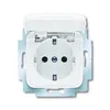 A close-up, front-facing view of a white electrical outlet with a hinged cover. Anteprima dell’immagine prodotto