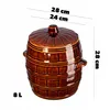 A brown ceramic barrel-shaped pot with a lid, shown from the front. Podgląd zdjęcia produktu