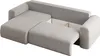 A light gray sectional sofa with an extended chaise lounge is shown with its storage compartment open. Podgląd zdjęcia produktu