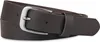 A close-up studio shot of a dark brown leather belt with a silver buckle. Produktbild-Vorschau
