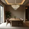 A dining room with a chandelier, dining table, and chairs. Produktbild-Vorschau
