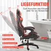 A gaming chair is shown in various reclining positions, with text overlays indicating different uses. Produktbild-Vorschau
