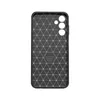 The back of a black phone case with a geometric pattern and text. Produktbild-Vorschau