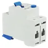 A white electrical circuit breaker with blue accents, isolated on a white background. Produktbild-Vorschau