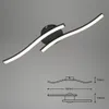 A modern LED ceiling light with two curved arms, shown against a plain gray background. A technical drawing with dimensions is included below the main product image. Produktbild-Vorschau