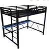 A black metal loft bed with an integrated desk and blue LED lighting. Produktbild-Vorschau