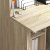 A close-up view of a wooden desk, showing hinges and shelving. Anteprima dell’immagine prodotto