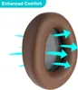Close-up of a brown headphone earpad with blue arrows indicating airflow. Podgląd zdjęcia produktu