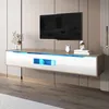 Meuble TV 180 X 30 X 35 Cm, Brillant, Blanc Et Bois Voir les images du produit 3