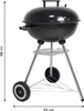 A black charcoal kettle grill on a white background with dimensions indicated. Produktbild-Vorschau